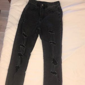 H&M Black Ripped High Rise Mom Jeans